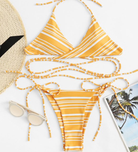 Yellow Striped Bikini Set
